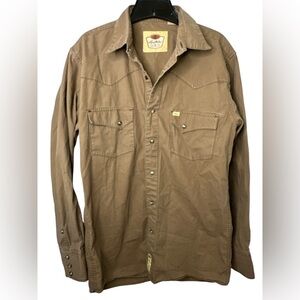 VINTAGE Larry Mahan Western Cowboy Shirt Brown Button-Up Solid Long Sleeve